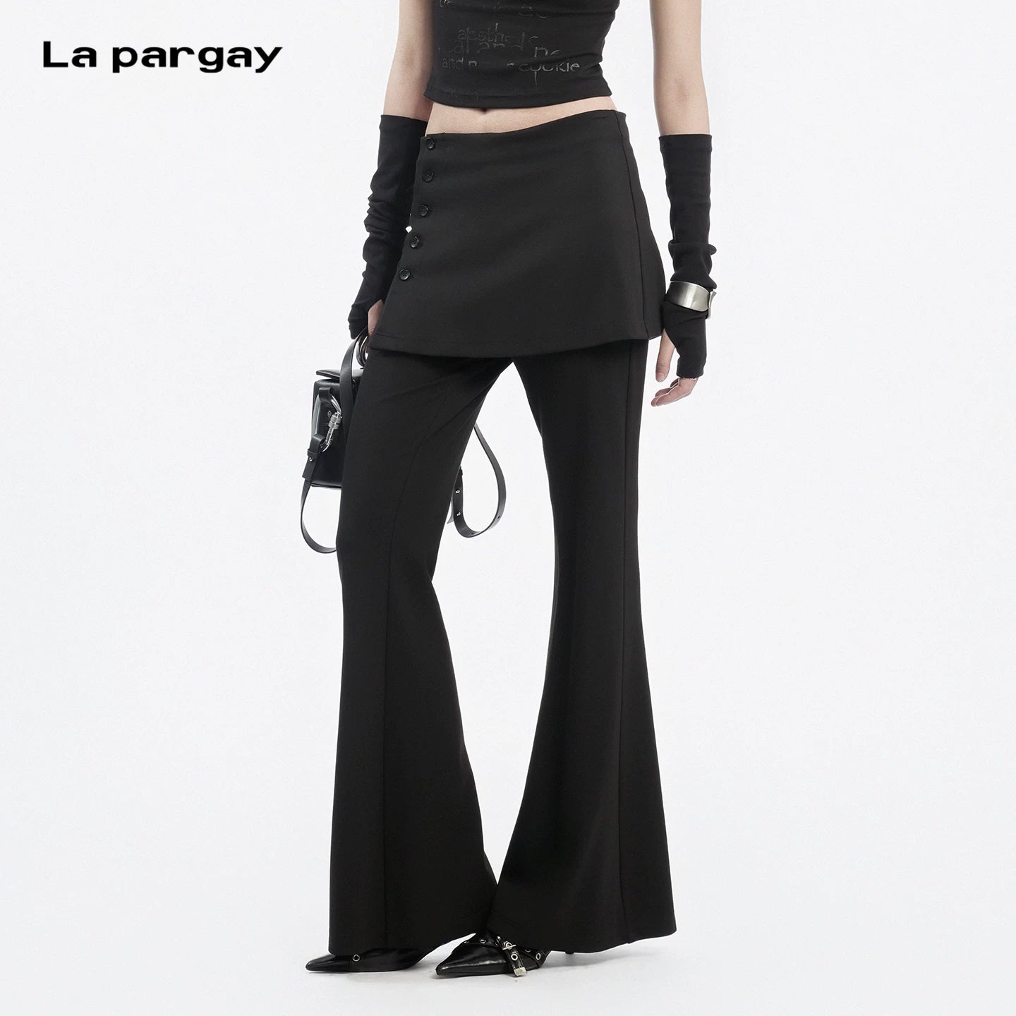 Lapargay Culotte Style Casual Pants Side Button Design Elongates Leg Visual Proportion L78202616C