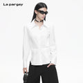 Lapargay Cotton Fitted White Shirt Irregular Hem Three-Dimensional Tailoring L78101002C