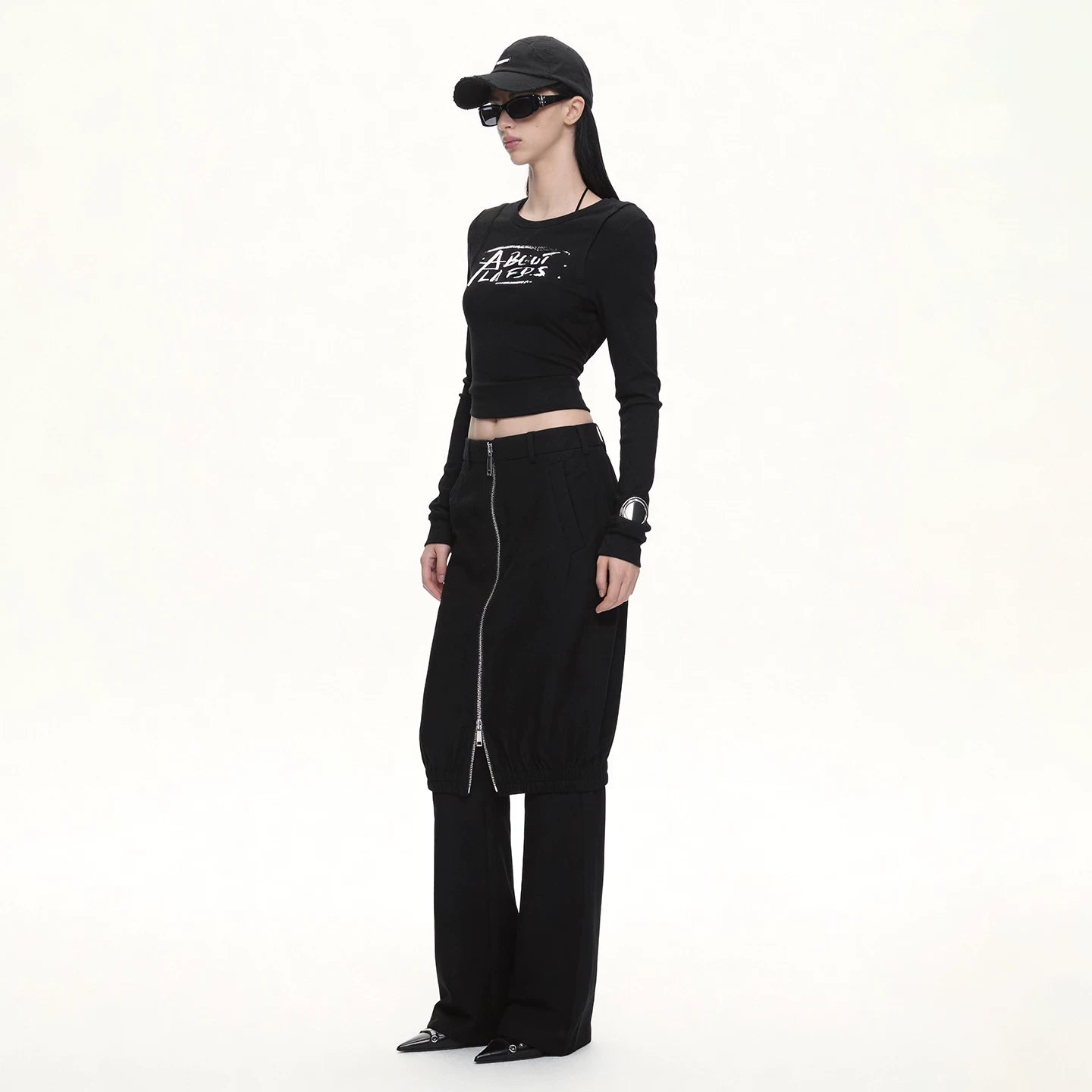 Lapargay Faux two-piece full-zip culotte skirt with high-waist straight-leg paneled skirt L69202607C
