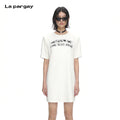 Lapargay Drop Shoulder Short Sleeve T-Shirt Dress Graffiti Print Accent Casual Daily Style L69209026C