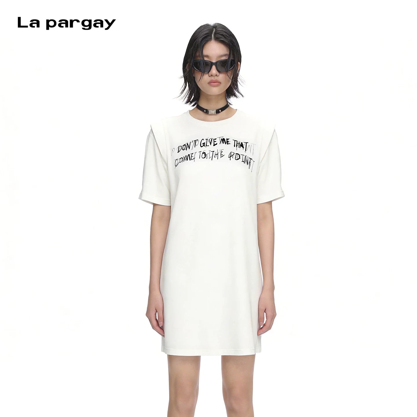 Lapargay Drop Shoulder Short Sleeve T-Shirt Dress Graffiti Print Accent Casual Daily Style L69209026C