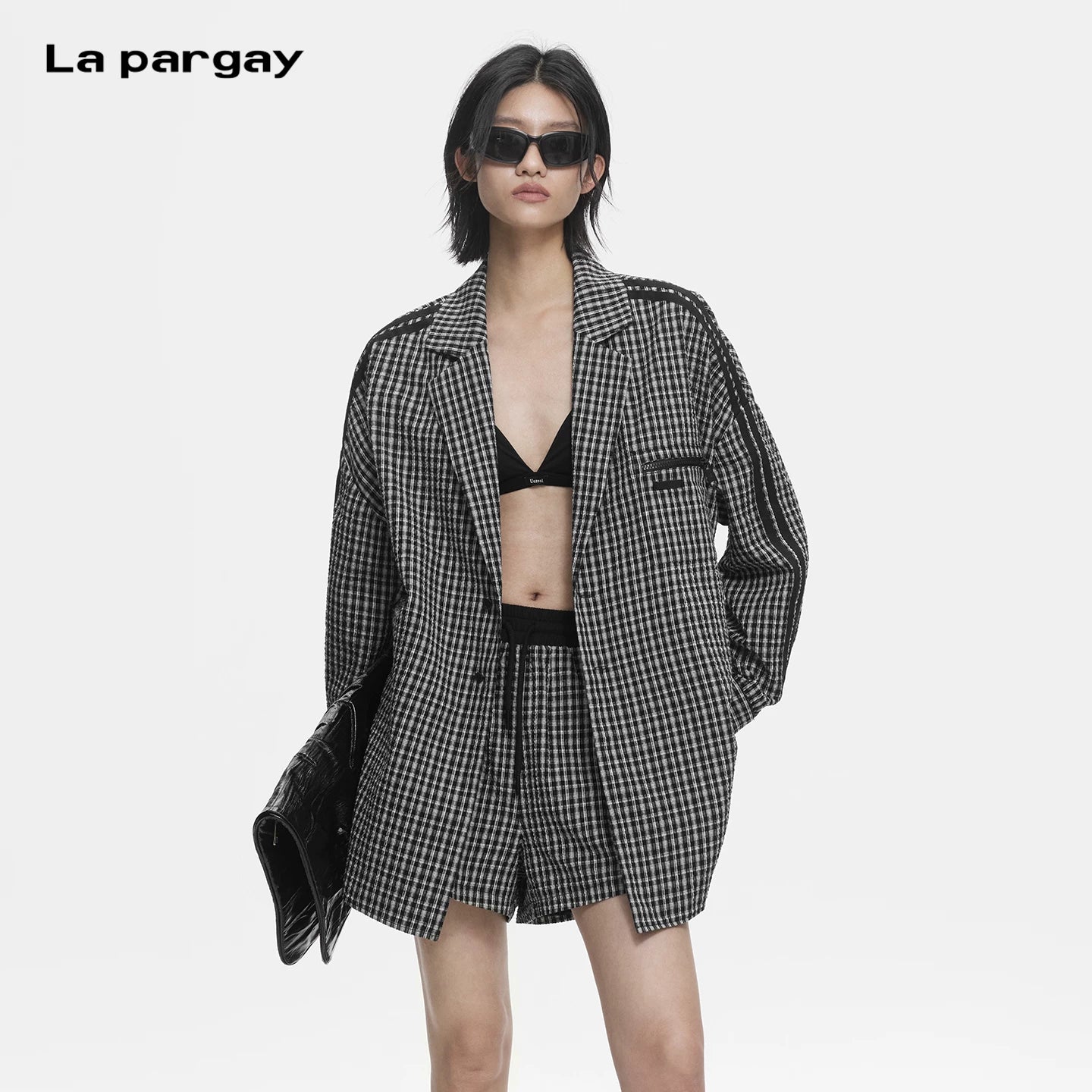 Lapargay Retro Plaid Jacket Loose Single-breasted Design Casual and Flattering for Any Body Type L78201301S