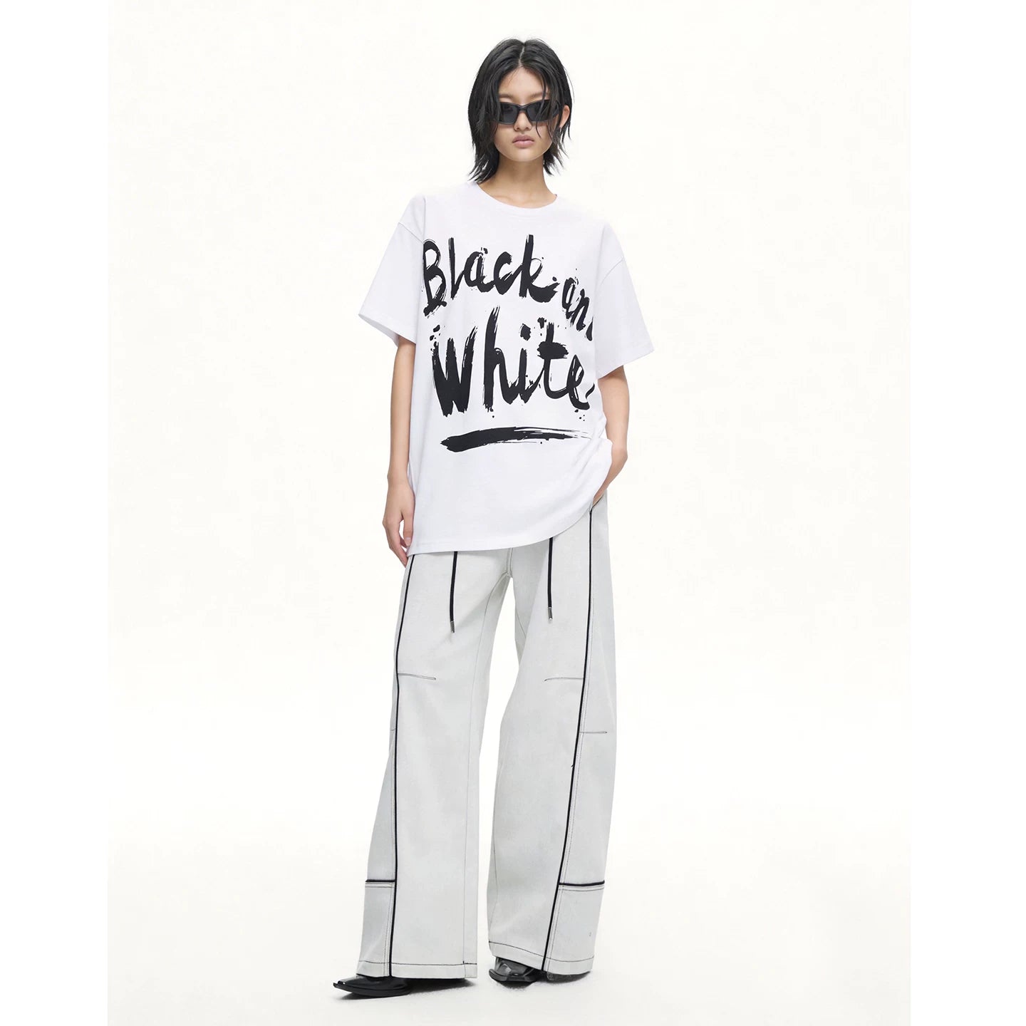 Lapargay 100% cotton personality letter contrasting color printed T-shirt women 2026 spring new style design sense long t trendy brand knit top