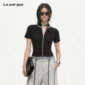 Lapargay Black-gray gradient ombre, stand collar double-zip jacket, stand collar slim-fit style L75201209V
