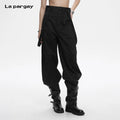 Lapargay Loose Wide Leg Casual Pants High Waist Three Button Design Double Strap Decoration L78202608V
