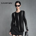 Lapargay Pullover Round Neck Long Sleeve Knitwear 2026 New Women's Irregular Slim Fit Base Layer Top