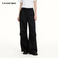 Lapargay Casual Cargo Wide-leg Pants High-waist Drawstring 3D Pleats Large Pockets L75402601V