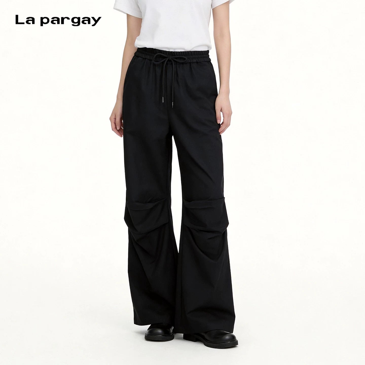 Lapargay Casual Cargo Wide-leg Pants High-waist Drawstring 3D Pleats Large Pockets L75402601V