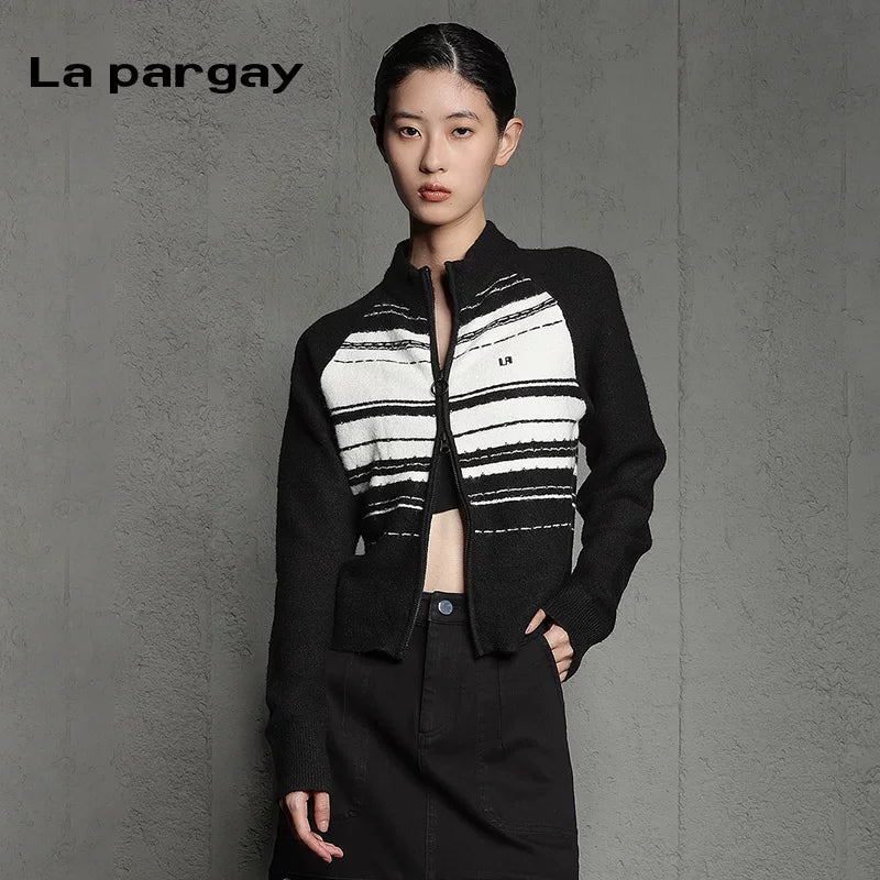 Lapargay Irregular Striped Cardigan Long-Sleeved Knitwear 2026 Spring New Casual Design Top