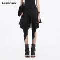 Lapargay niche dark style skirt, unique cut, layered irregular little black dress L78209203V