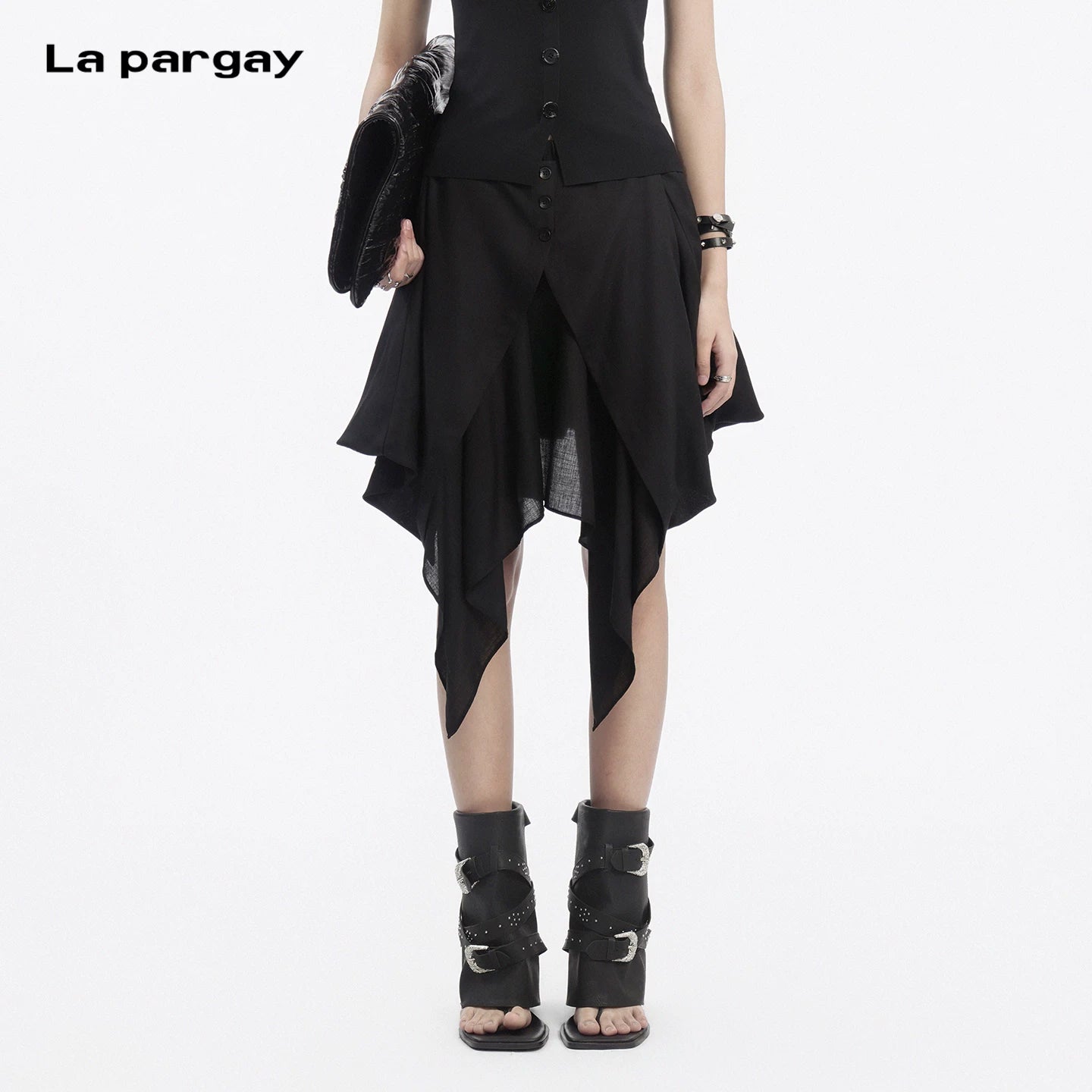 Lapargay niche dark style skirt, unique cut, layered irregular little black dress L78209203V