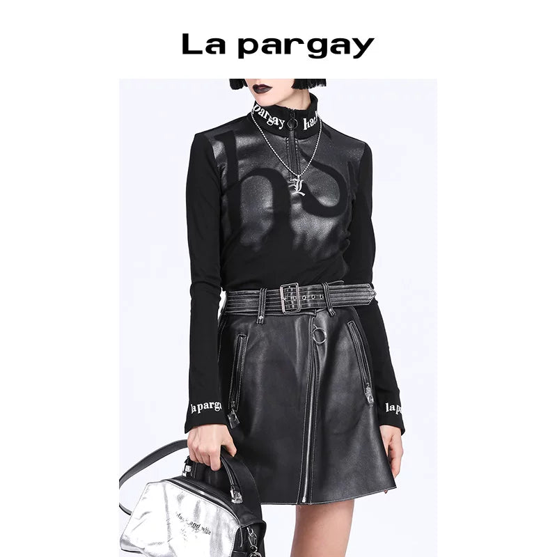 Lapargay Lapargay Autumn New Fashion Top Women Design Knitted Pullover High Neck Long Sleeve T-Shirt