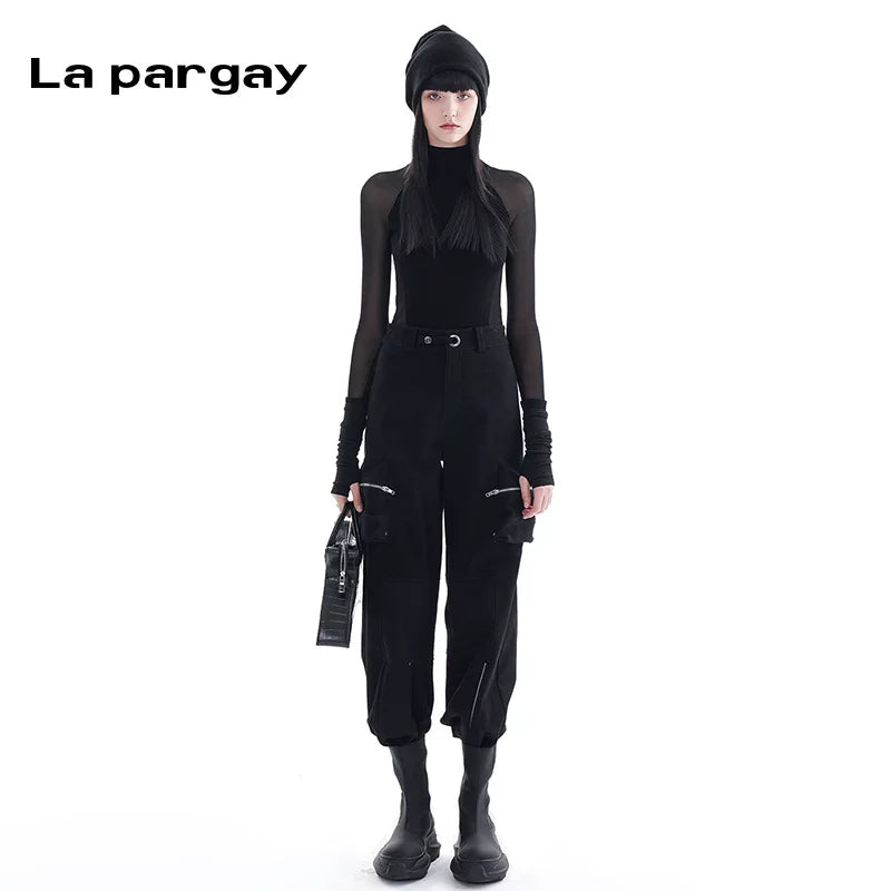 Lapargay High Waist Straight Leg Casual Pants 2026 New Women's Black Loose Long Casual Niche Pants