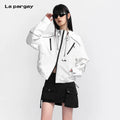 Lapargay  Contrast Loose Short Casual Jacket with Zipper Trim Detail, Hooded Top L78101228S
