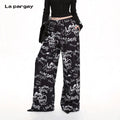 Lapargay Street Style Graffiti Print High-Waist Wide-Leg Pants Conceals Fat and Shows Slimness L75202902V