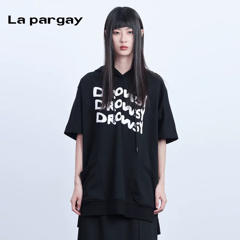 Lapargay Irregular Loose Hoodie Pullover Sweatshirt 2026 Spring New Women's Personality Fashion Casual Top