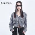 Lapargay printed hooded short jacket 2026 spring new women's personality casual long-sleeved design top