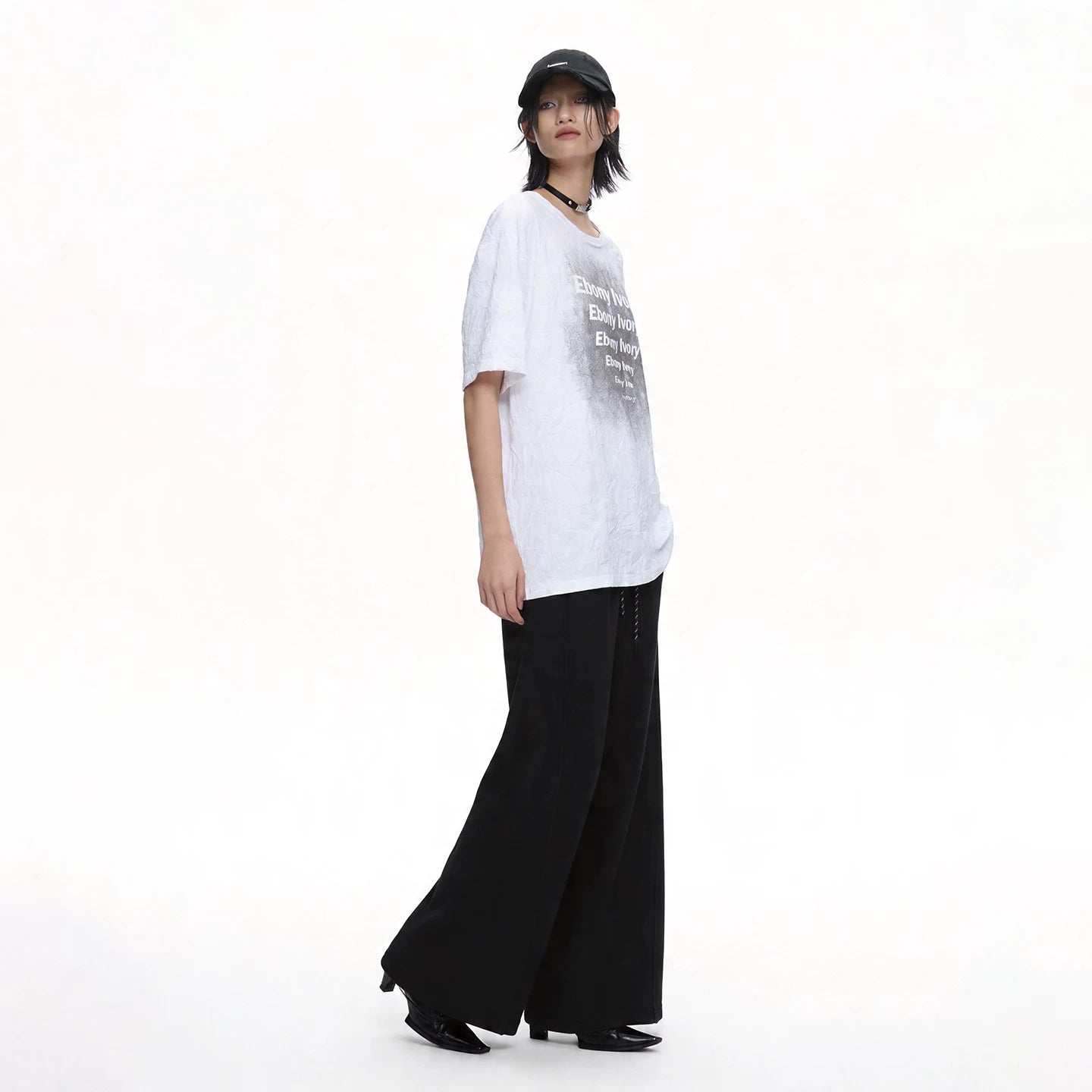 Lapargay Crew Neck Short Sleeve T-shirt Wrinkled Texture Fabric Washed Bleached Letter Print L75200220V