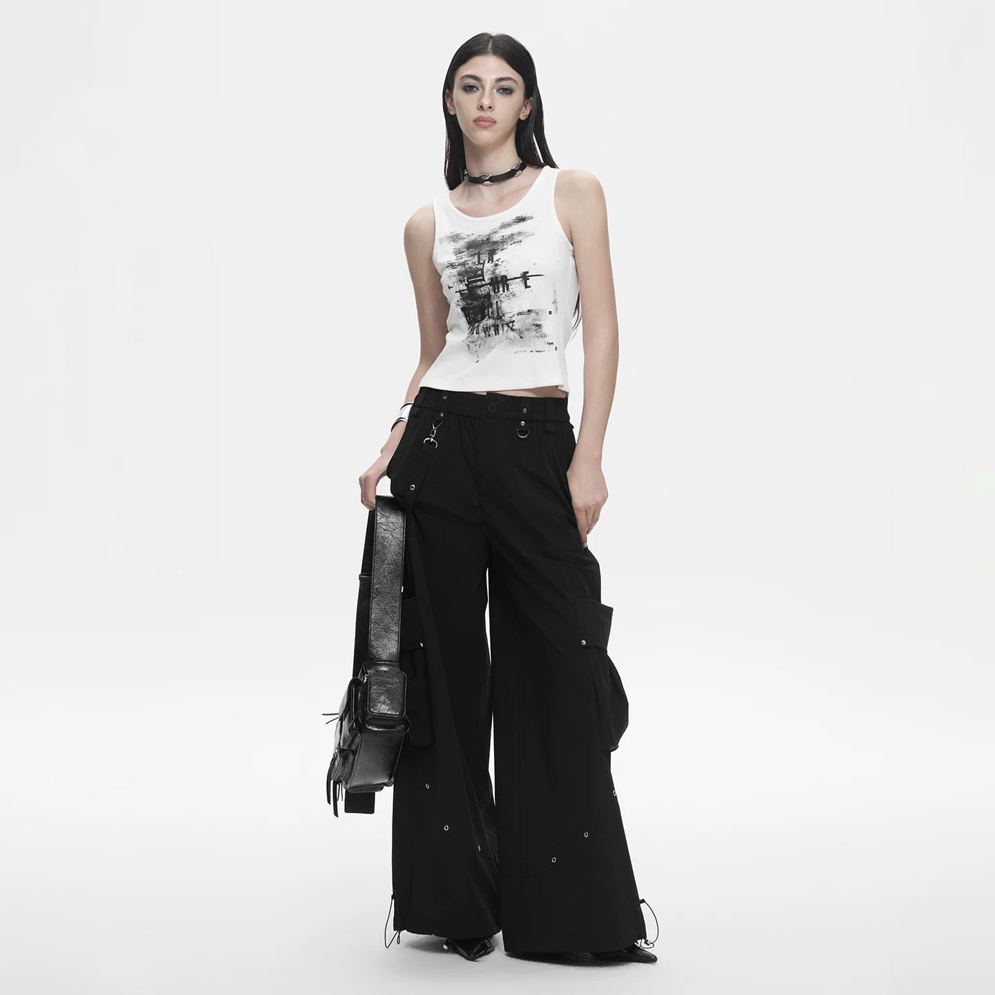 Lapargay abstract ink wash print cropped vest, slim fit to flatter figure, streetwise cool vibe L78200101V