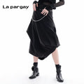 Lapargay high waist mid-length skirt 2026 spring new women's black casual versatile irregular skirt