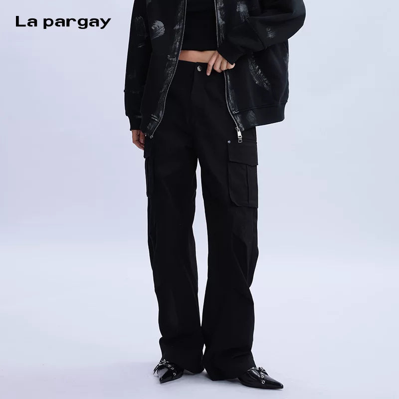 Lapargay Cotton Straight Leg Casual Pants Women 2026 New Personality Fashion Loose Trousers