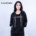 Lapargay multi-drawstring pullover long-sleeved hoodie 2026 spring new women's black personality casual top