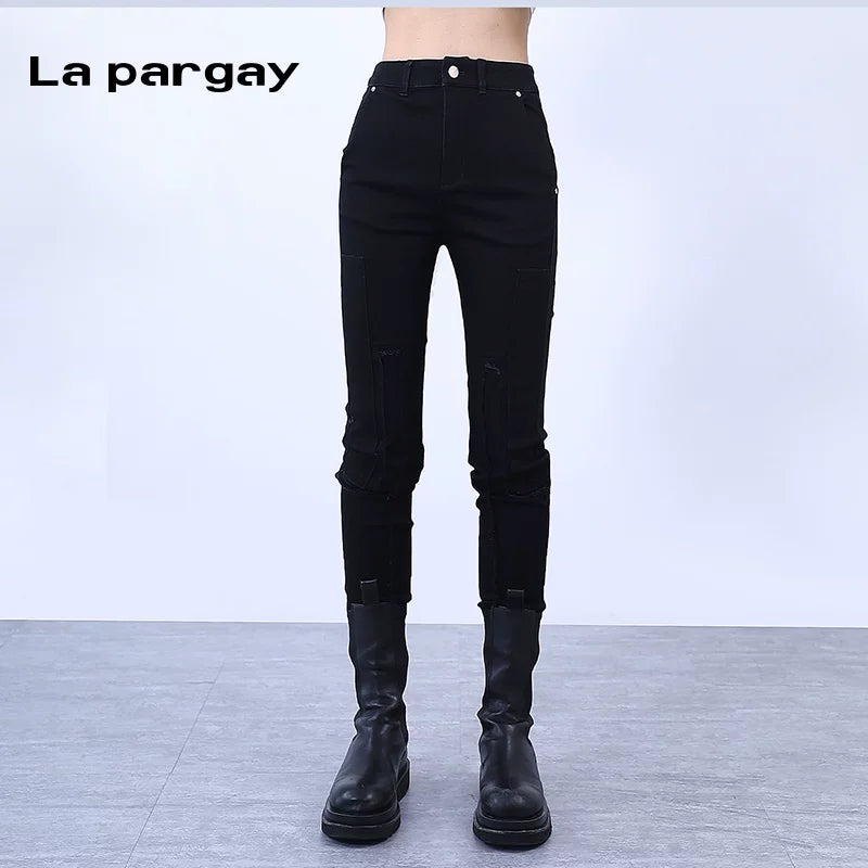 Lapargay High-waist Long Slim Pants 2026 Spring New Women's Black Personality Casual Versatile Niche Pants