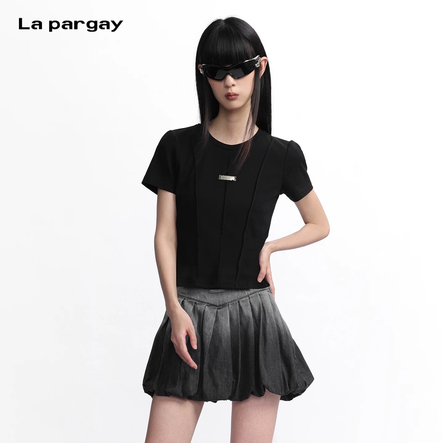 Lapargay 【Traces Collection】 Series Paneled Short Sleeve T-Shirt Slim Fit Layering L75300201V