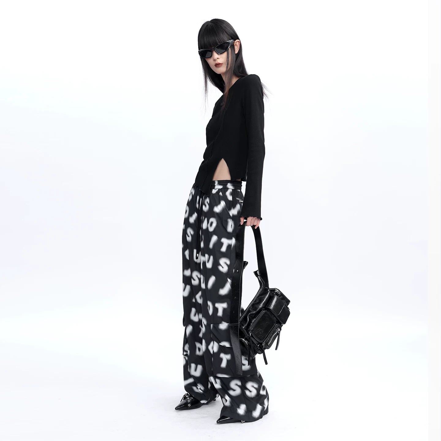 Lapargay 【A to Z】Letter Print Thin Wide-Leg Pants  Contrast L75302605V