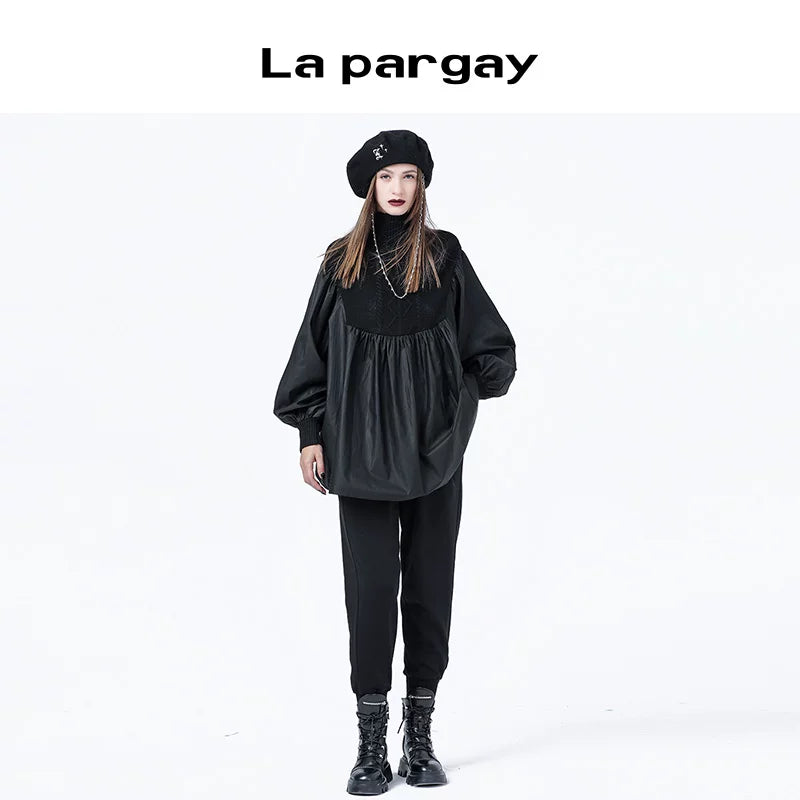 Lapargay cinched trousers casual pants 2026 new women's black straight-leg versatile and chic niche pants
