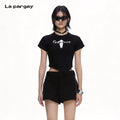 Lapargay asymmetrical waist-defining T-shirt top, contouring to body shape, creating a firm narrow waist L69300201C