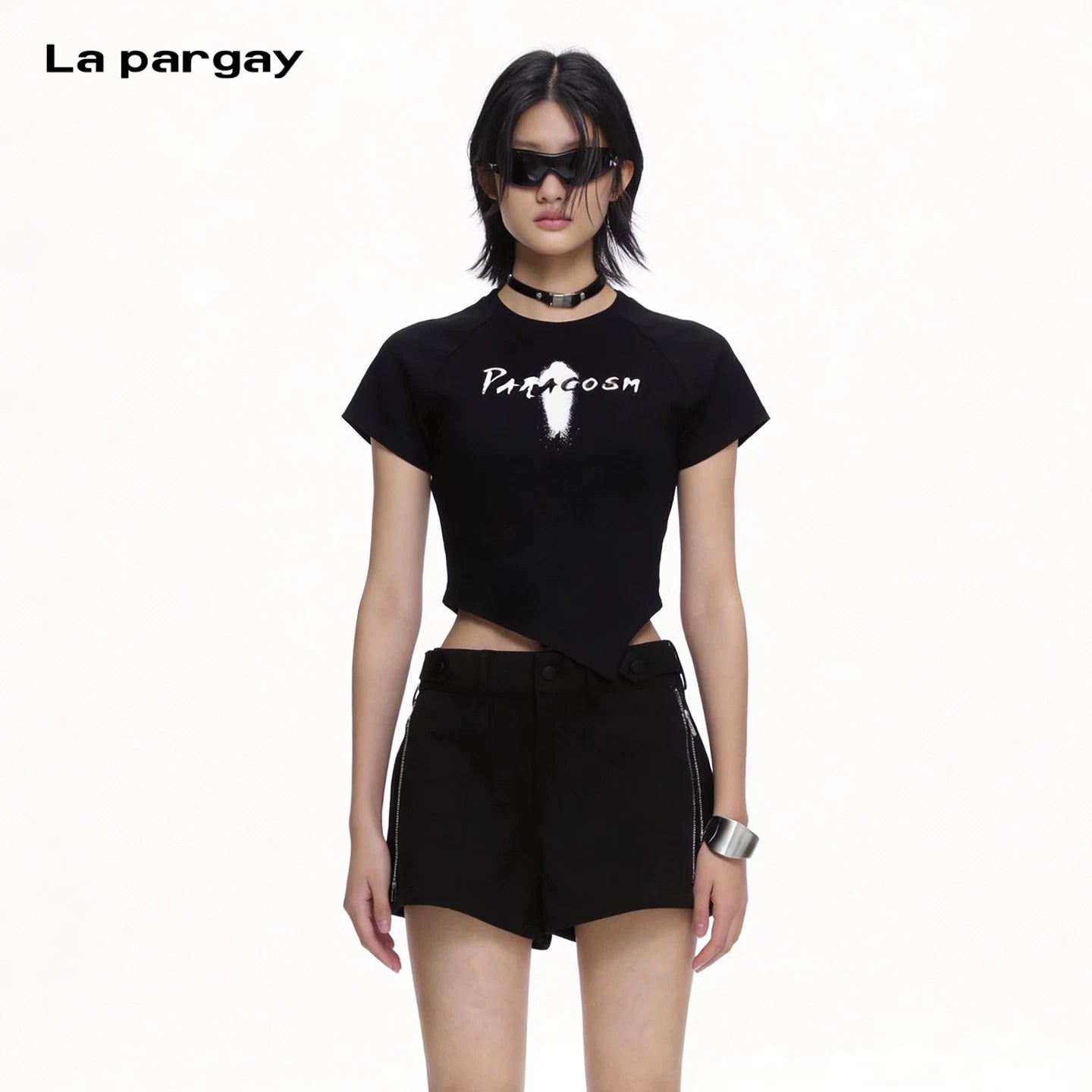 Lapargay asymmetrical waist-defining T-shirt top, contouring to body shape, creating a firm narrow waist L69300201C