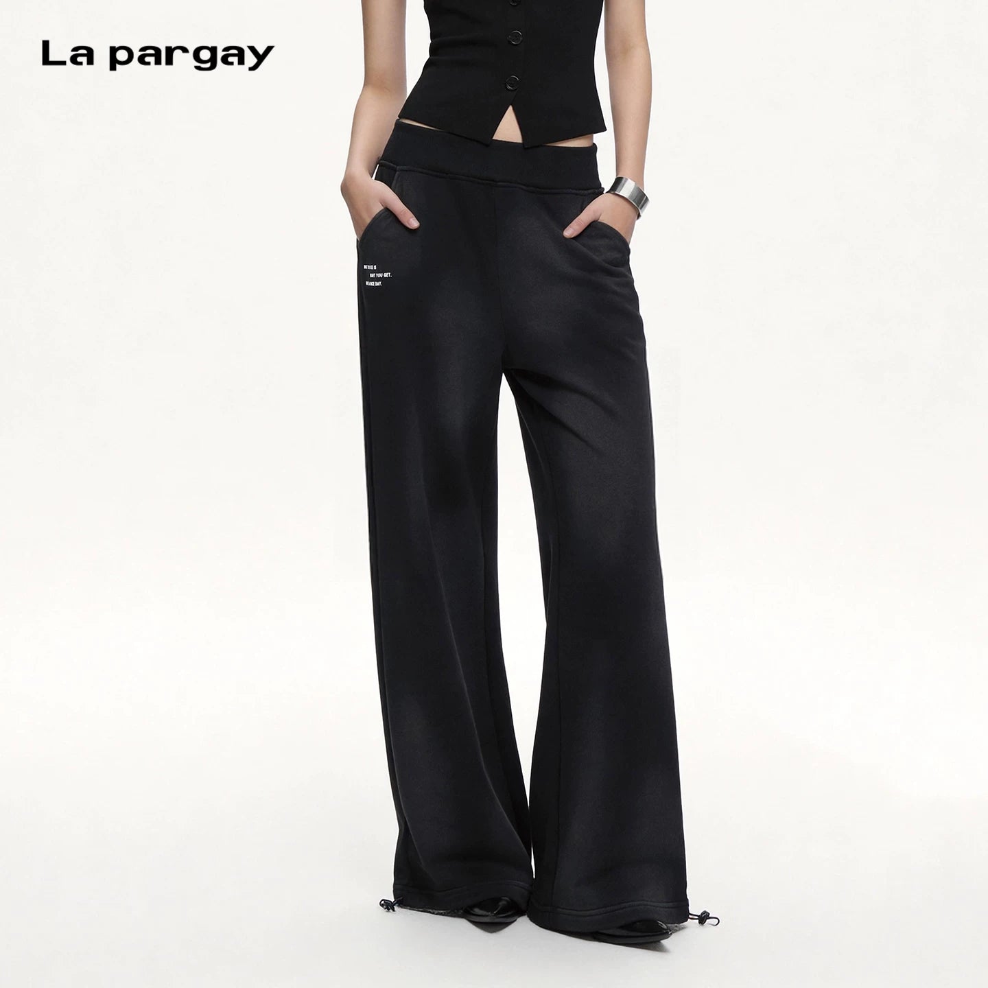 Lapargay Gradient Casual Pants High Waist Wide Leg Adjustable Hem L69102808B