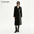Lapargay Contrast Texture Patchwork Long Coat Crisp Lapel Slimming Flattering All Body Types L69101601C