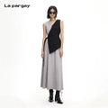 Lapargay Contrast Color Stitching V-Neck Tie-Waist A-Line Slimming Long Dress L75209019C