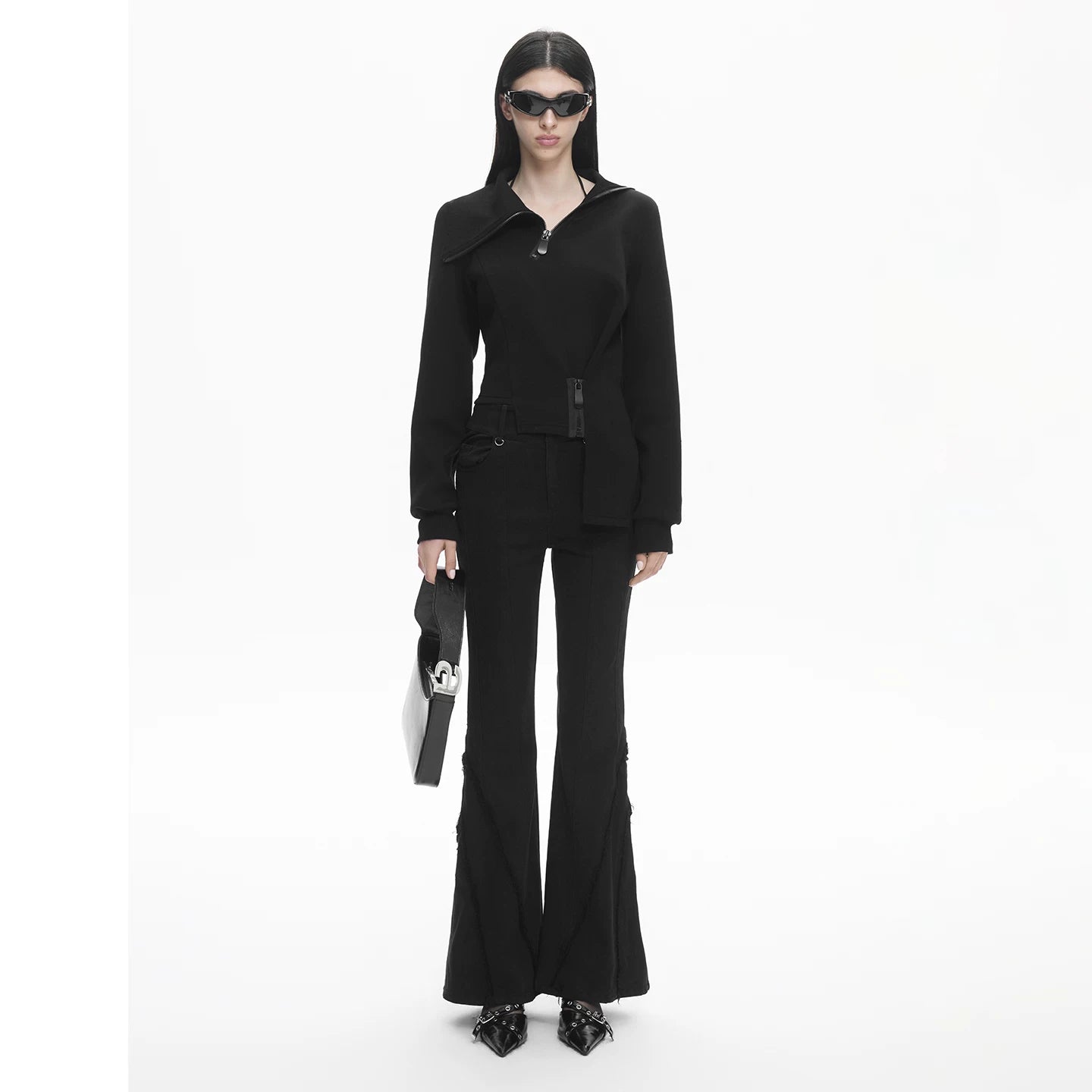 Lapargay Retro Light Luxury Casual Pants Exquisite Frayed Hem Slimming Flared Long Pants L78102611V