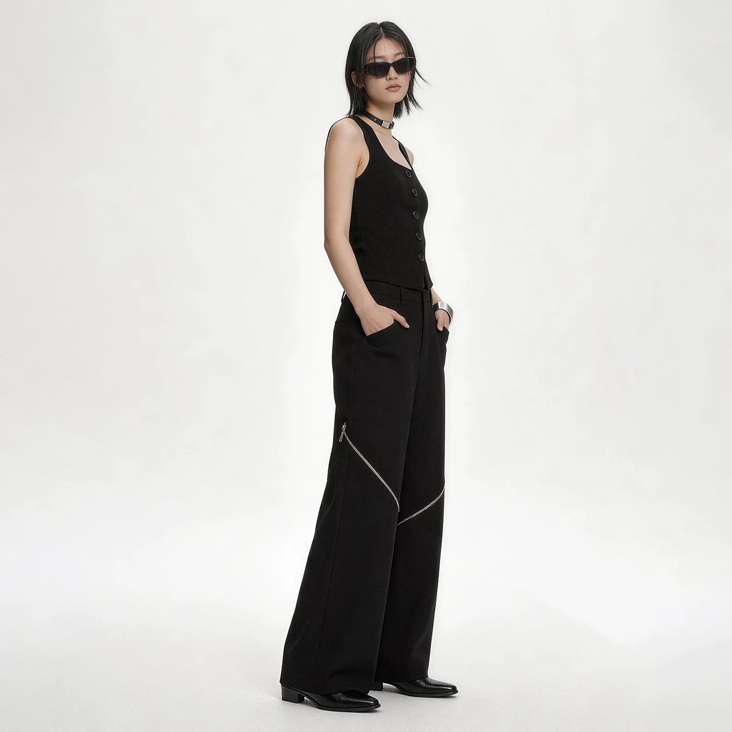 Lapargay Unisex Wide-Leg Pants 2026 New Personalized Design Zipper Patch Straight Leg Trendy Floor-Length Pants