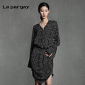 Lapargay Long-sleeve striped shirt dress 2026 spring new women's personality mid-long design sense dress L69309018C