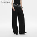 Lapargay  plaid patchwork faux two-piece layered waistband lazy wide-leg pants L78202802C