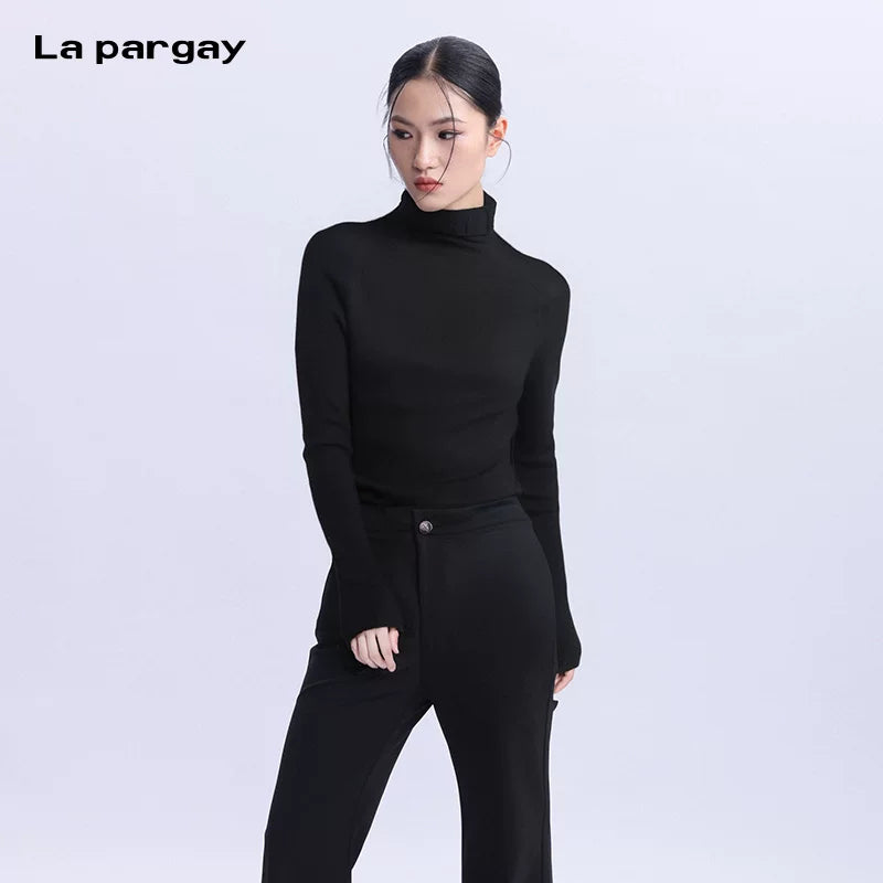 Lapargay merino wool turtleneck long-sleeved knitwear 2026 spring new style women's warm top