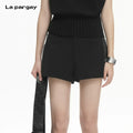 Lapargay  Metal Button High-Waist Shorts with Symmetrical Side Zippers, Clean Straight Leg Silhouette L78102202V