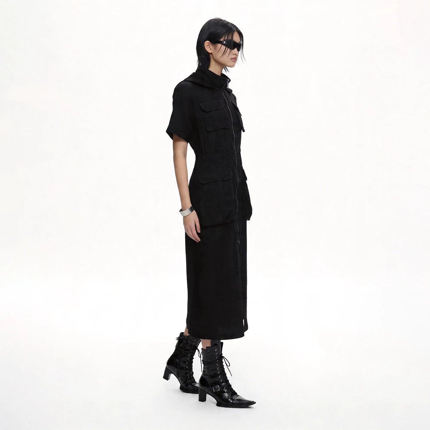 Lapargay Full-Zip Cargo Long Skirt, 3D Multi-Pockets, Detachable Hood, Cinched Waist L75209007V