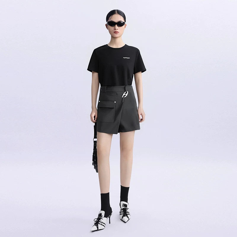 Lapargay Patch Pocket Shorts for Women Autumn New Fashion Trend Brand Three-Quarter Pants High Waist Slimming Casual Pants
