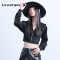 Lapargay long-sleeved hooded short jacket 2026 spring new women's black personality casual design top L69101220B