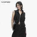 Lapargay cool stand-collar vest with double zipper design, multi-pocket sleeveless short jacket L78201407V