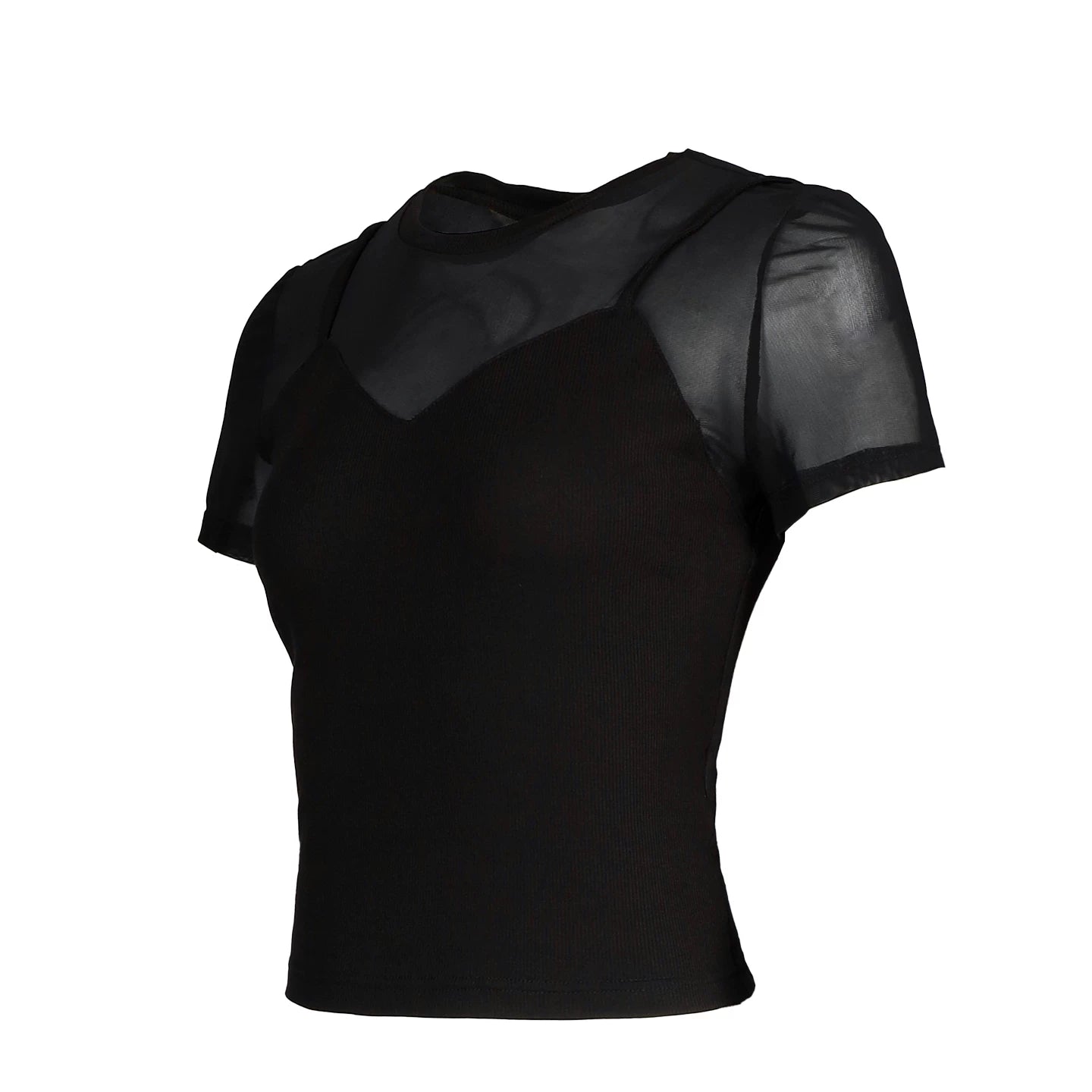 Lapargay Mesh spliced faux two-layer T-shirt Two-in-one look Slimming non-repetitive style L75200231C