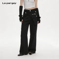 Lapargay Deconstructed Faux Two-Piece Micro-Flare Casual Pants Irregular Layered Panels to Modify Hip Shape L66302674C