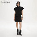 Lapargay Two-Tone Shirt Dress, Sharp Lapel with Cap Sleeves, Classic Little Black Dress L72209028V