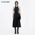 Lapargay Halterneck Lapel Little Black Dress Twisted Waist Single-Breasted Long Dress L78209007V