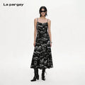 Lapargay graffiti print cinched-waist slip dress, slim fit suitable for multiple occasions L75209004V